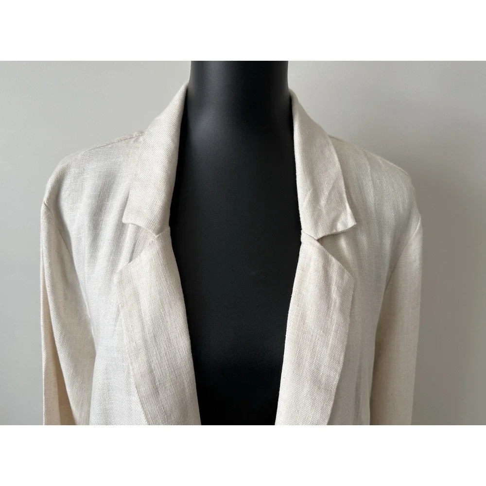 Stoosh Women's M Linen Blend Open Front Blazer Pockets